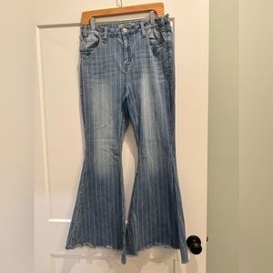 Rock and roll high rise bell bottom jeans striped stretch